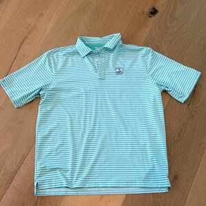 Men's Striped Aqua Polo Shirt - Performance Short Sleeve